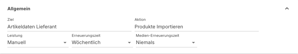 Bereich Allgemein einer Aufgabe mit Ziel, Aktion, Leistung und den beiden Erneuerungszeiten