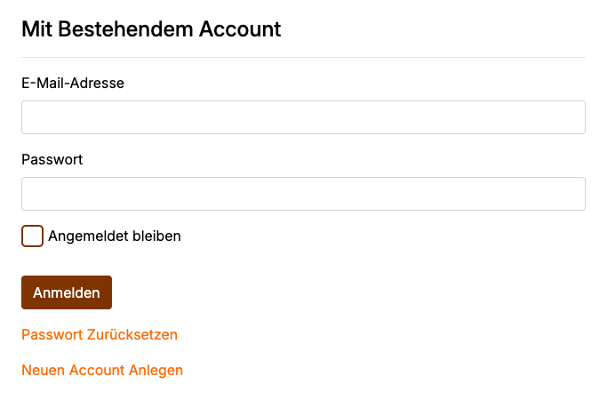 Anmeldeformular mit den Feldern E-Mail-Adresse und Passwort