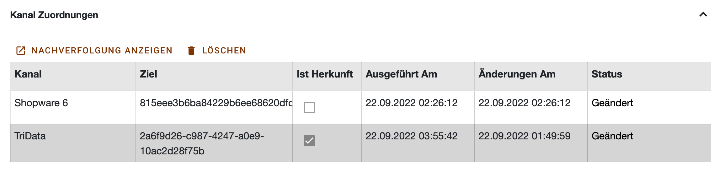 Screenshot Kanal Zuordnungen