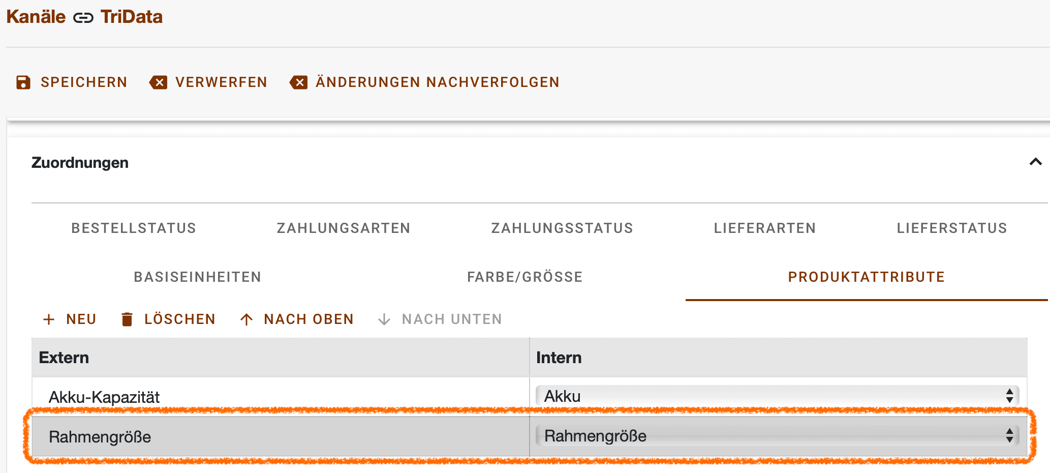 Screenshot TRADElube Guides-TriData-ProductAttributes-TriDataMapping