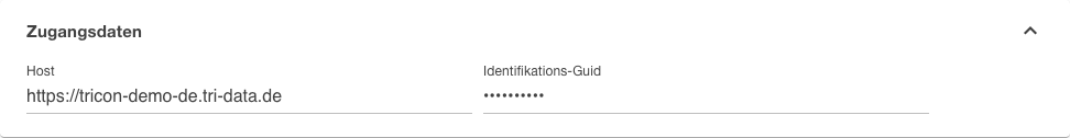 Bereich Zugangsdaten des TriData-Kanals mit den Feldern Host und Identifikations-Guid