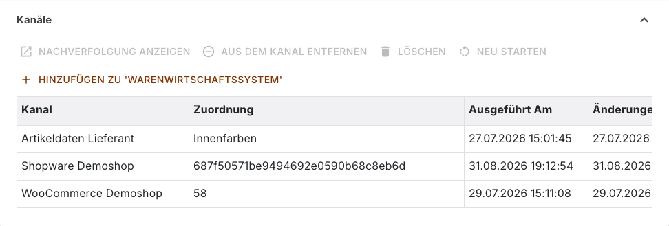 Bereich Kanäle mit drei Kanalzuordnungen und drei verschiedenen Kennungsformen