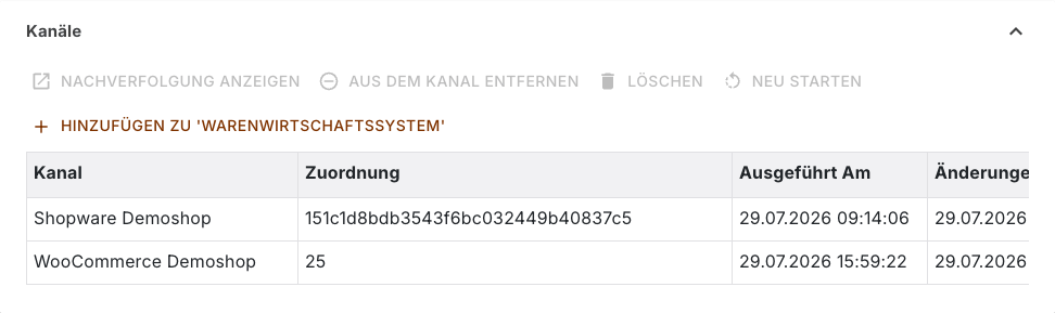 Bereich Kanäle des Kunden mit seinen Kanalzuordnungen