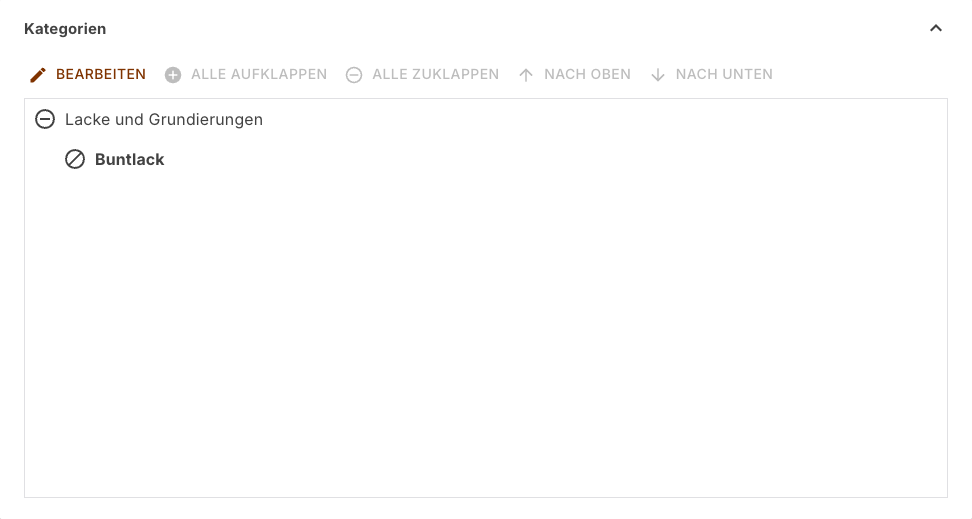 Bereich Kategorien im Normalzustand mit der einen zugeordneten Kategorie