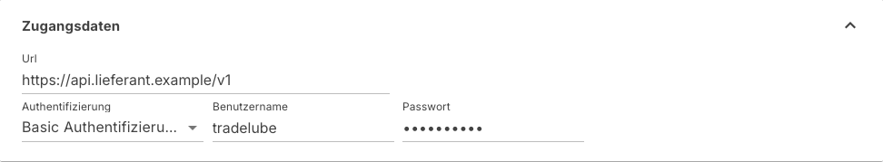 Bereich Zugangsdaten einer HTTP-Datenquelle mit Url, Authentifizierung und den Feldern der Basic-Anmeldung