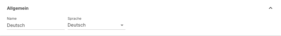 Bereich Allgemein einer Lokalisierung mit Name und Sprache