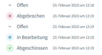 Bestellhistorie in Shopware mit dem fälschlichen Zwischenstatus Abgebrochen zwischen zwei Offen