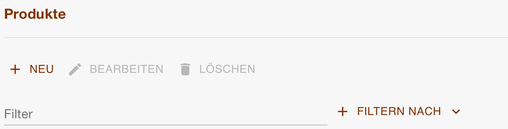 Produktliste mit der neuen Schaltfläche Filtern Nach rechts neben dem Filterfeld