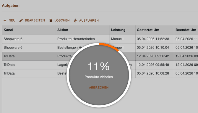 Aufgabenliste mit dem Fortschrittsring Produkte Abholen bei 11 Prozent
