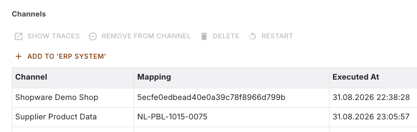 Channels section of a product with three channels and three differently built mappings