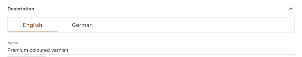 Description section of a product with the tabs of both localizations