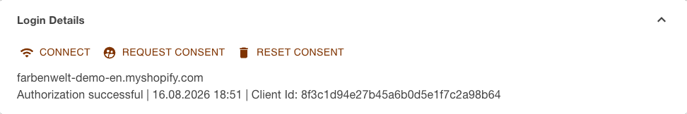Login details section after the permission was granted, showing Authorization successful