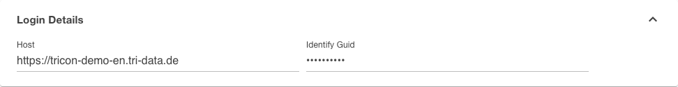 Login details section of the TriData channel with the fields Host and Identify Guid