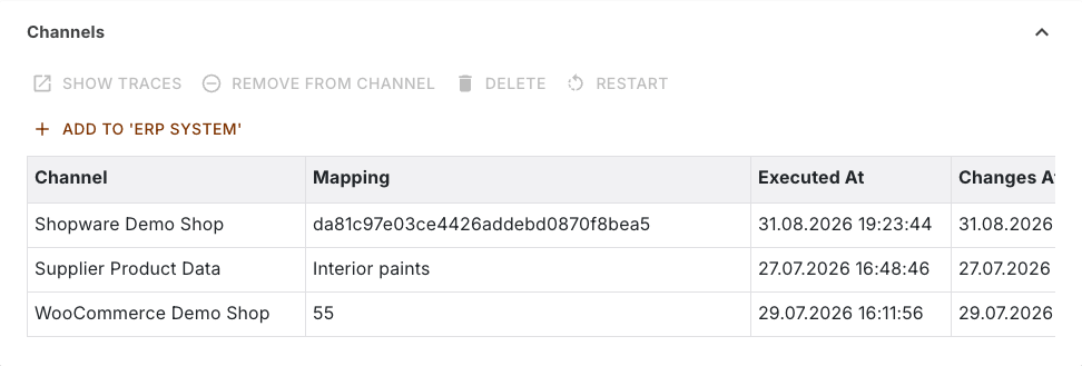 Channels section with three channel mappings and three different forms of identifier