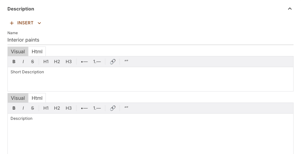 Description section of a category with the translatable Name field