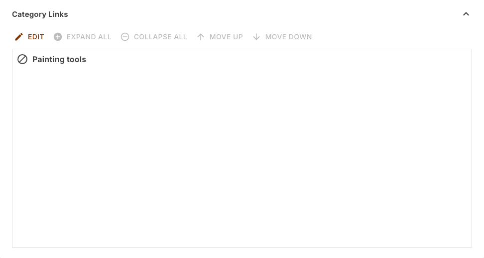 Category links section in its normal state with the single linked category