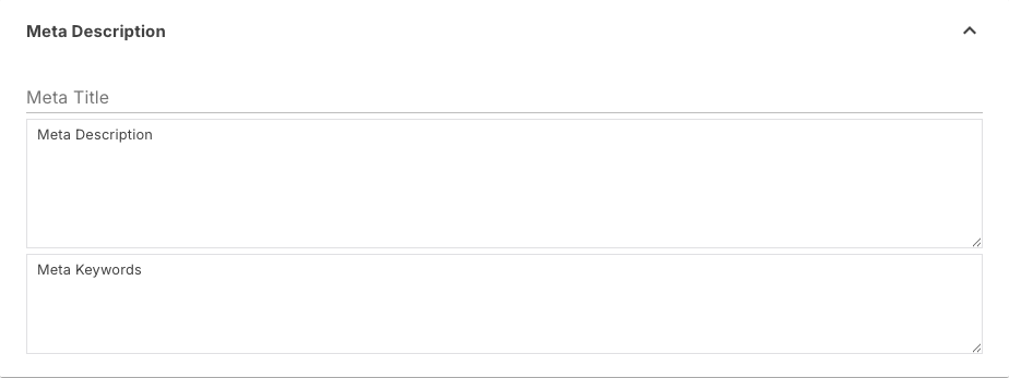 Meta Description subsection of the category with its three search engine fields