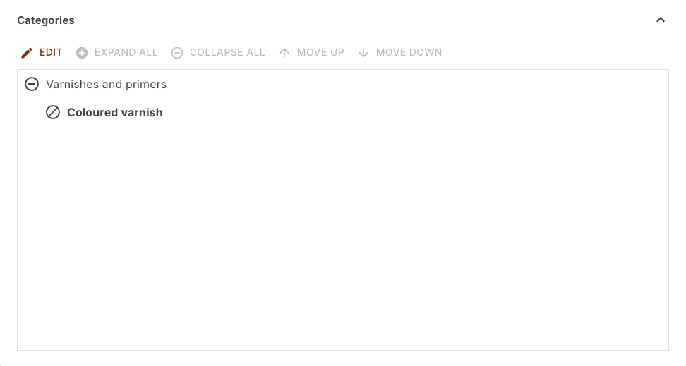 Categories section in its normal state with the single assigned category