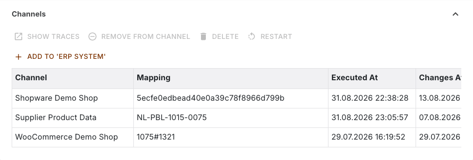 Channels section with three channel mappings and the buttons above them