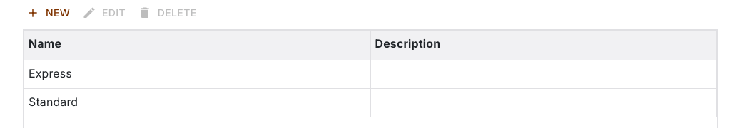 Shipping method list with the entries Express and Standard