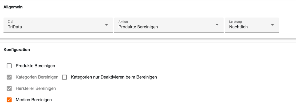 Empfohlene Konfiguration der Bereinigung mit ausschließlich aktiviertem Medien Bereinigen
