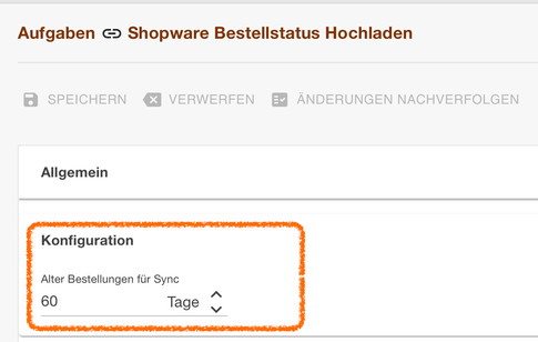 Aufgabe Shopware Bestellstatus Hochladen mit derselben Einstellung, getrennt eingestellt
