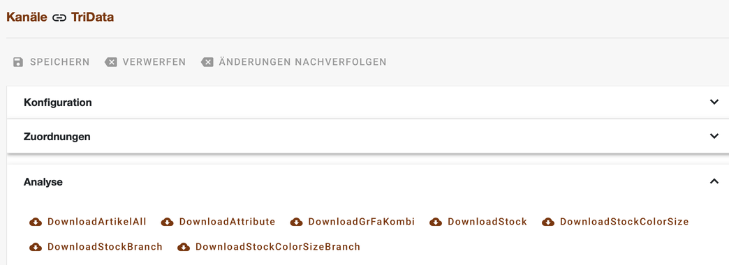 Bereich Analyse des TriData-Kanals mit den Schaltflächen für die einzelnen Abfragen
