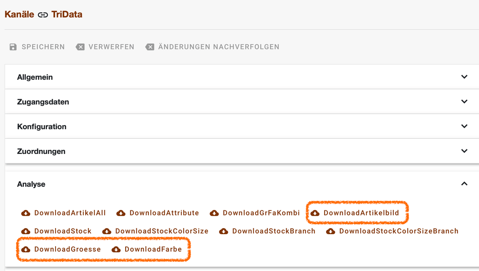 Bereich Analyse des TriData-Kanals mit den neu ergänzten Abfragen hervorgehoben