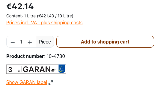GARAN label in the buy box of the Shopware product detail page
